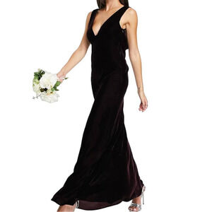 ASOS Deisgn Velvet Ruched Bodice Maxi with Cowl Back Dress in Wine, Size 14‌‌